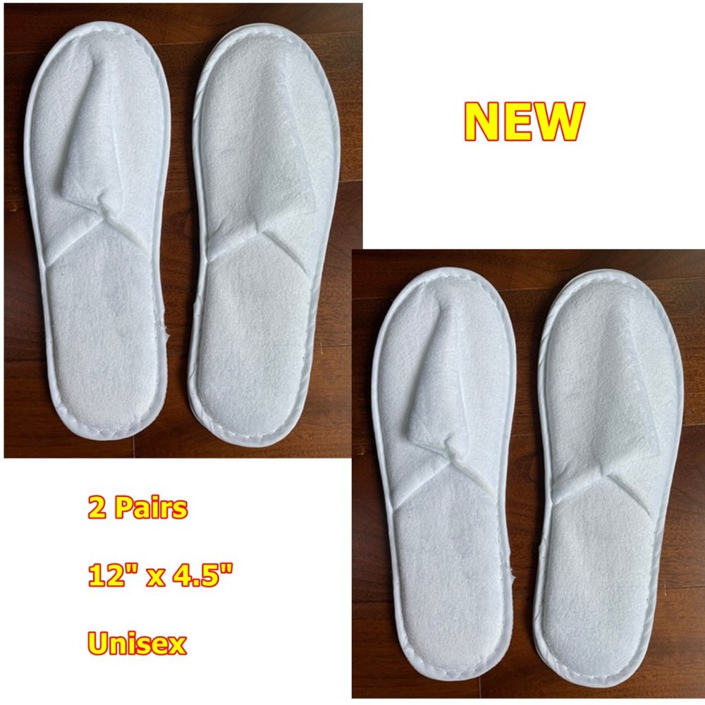 2 Pairs White Plush Slippers Closed Toe Luxury Hotel Long Unisex